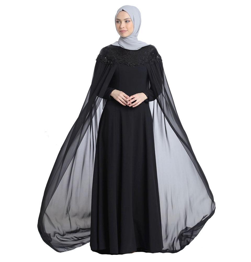 Abaci Modest Formal Cape Dress 13165 Black